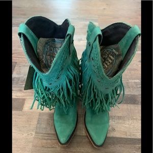 Turquoise Vegas Fringe Liberty Black Boots